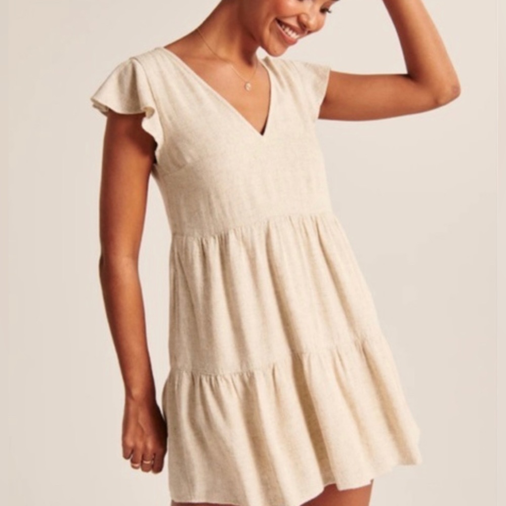 White Ruffle Sleeve Trapeze Mini Dress